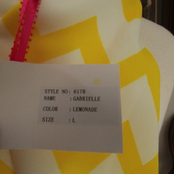 NWTJulie Brown Gabrielle Lemonade Yellow White Chevron Dress - Picture 5 of 5